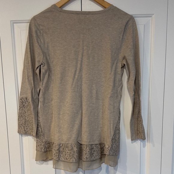 Style & Co. Beige Lace Trim Long Sleeve Top - Picture 4 of 10